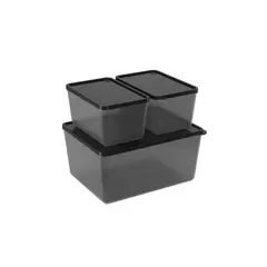 COZA - JUEGO 3PZS CONTENEDORS 600ML-600ML-220L DE PLASTICO BASIC NEGRO 99284-0087