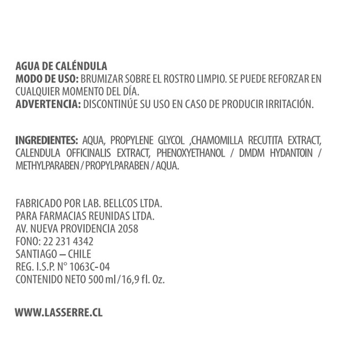 LASSERRE COSMETIQUE - Agua de Caléndula 500 ml Lasserre Cosmétique.
