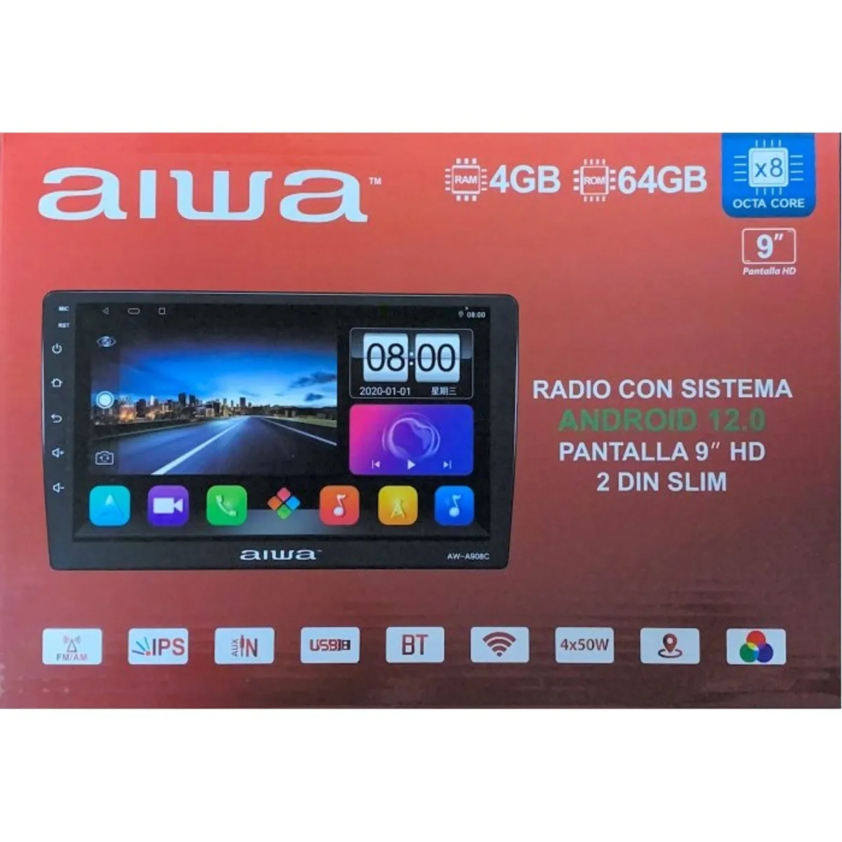 AIWA - Radio Auto Android 2 Din Hd 9'' Aiwa 4gb Ram Wifi Aw-a908c