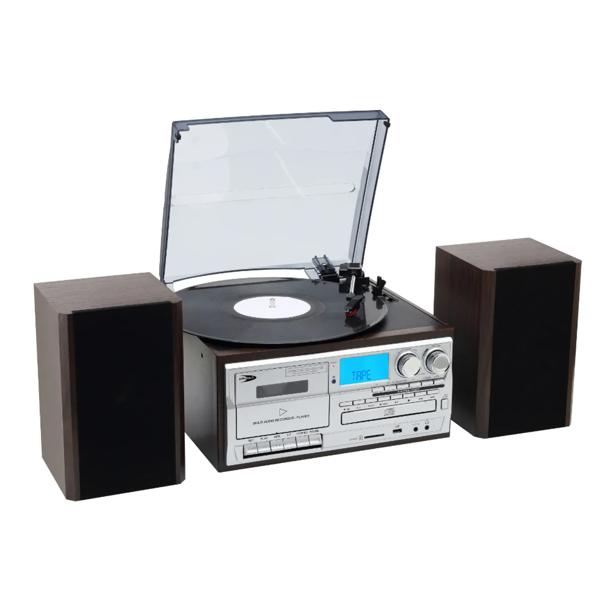 INTROTECH - Tornamesa Introtech Bluetooth Con Cd Y Cassette  Parlantes Externos