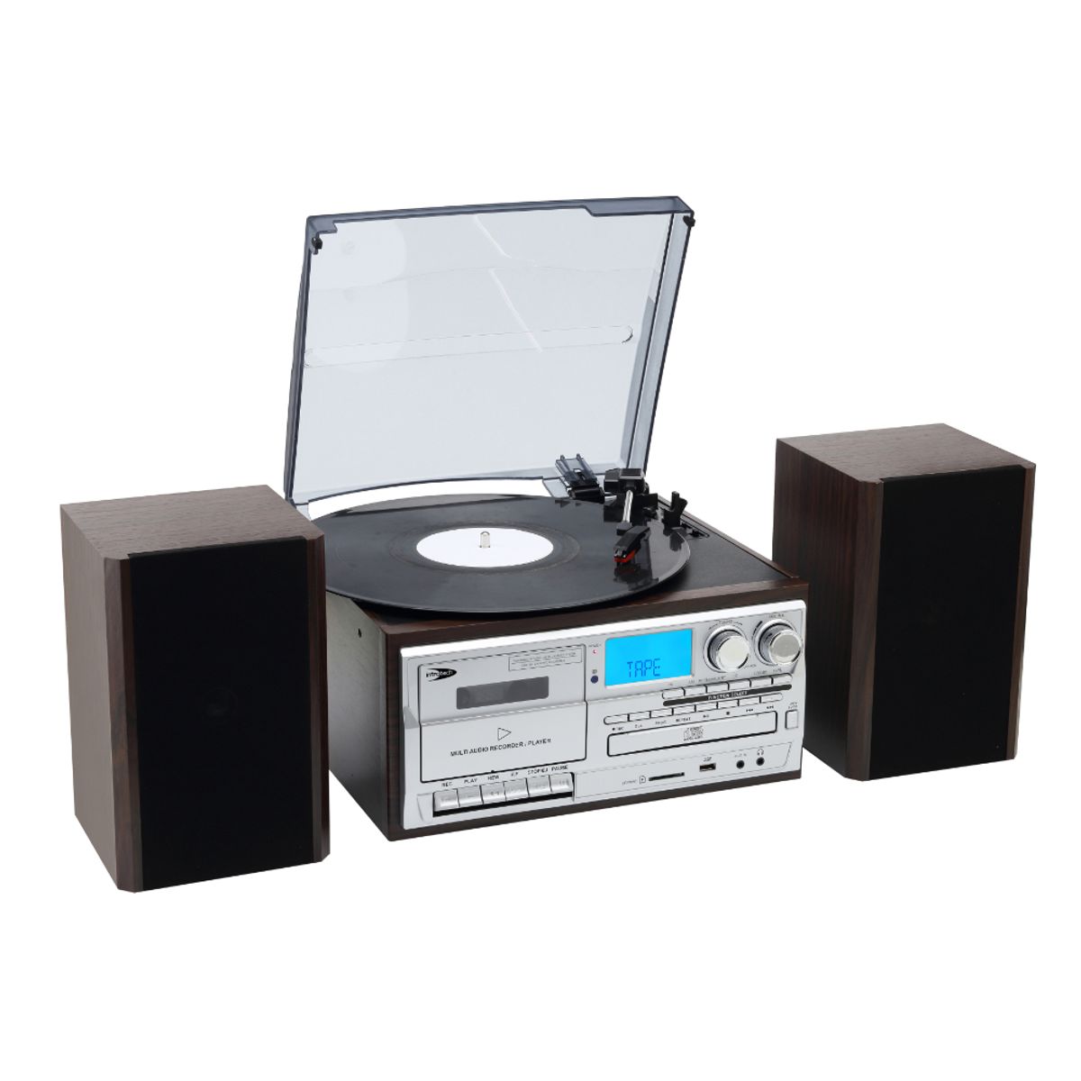 INTROTECH - Tornamesa Introtech Bluetooth Con Cd Y Cassette  Parlantes Externos