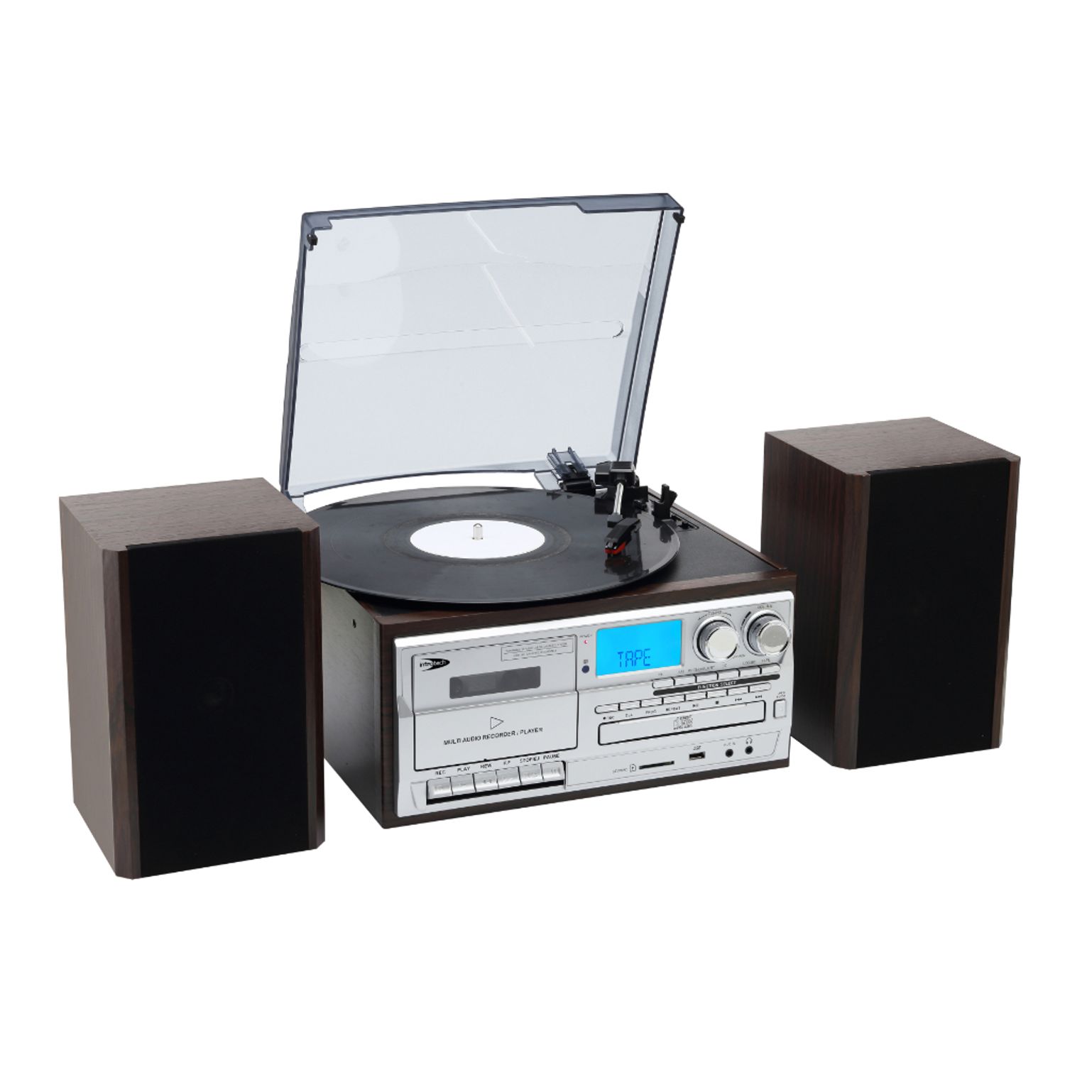 Tornamesa Introtech Bluetooth Con Cd Y Cassette Parlantes Externos
