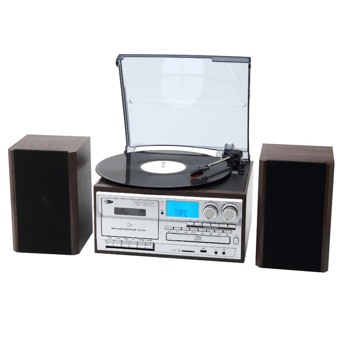 INTROTECH - Tornamesa Introtech Bluetooth Con Cd Y Cassette  Parlantes Externos