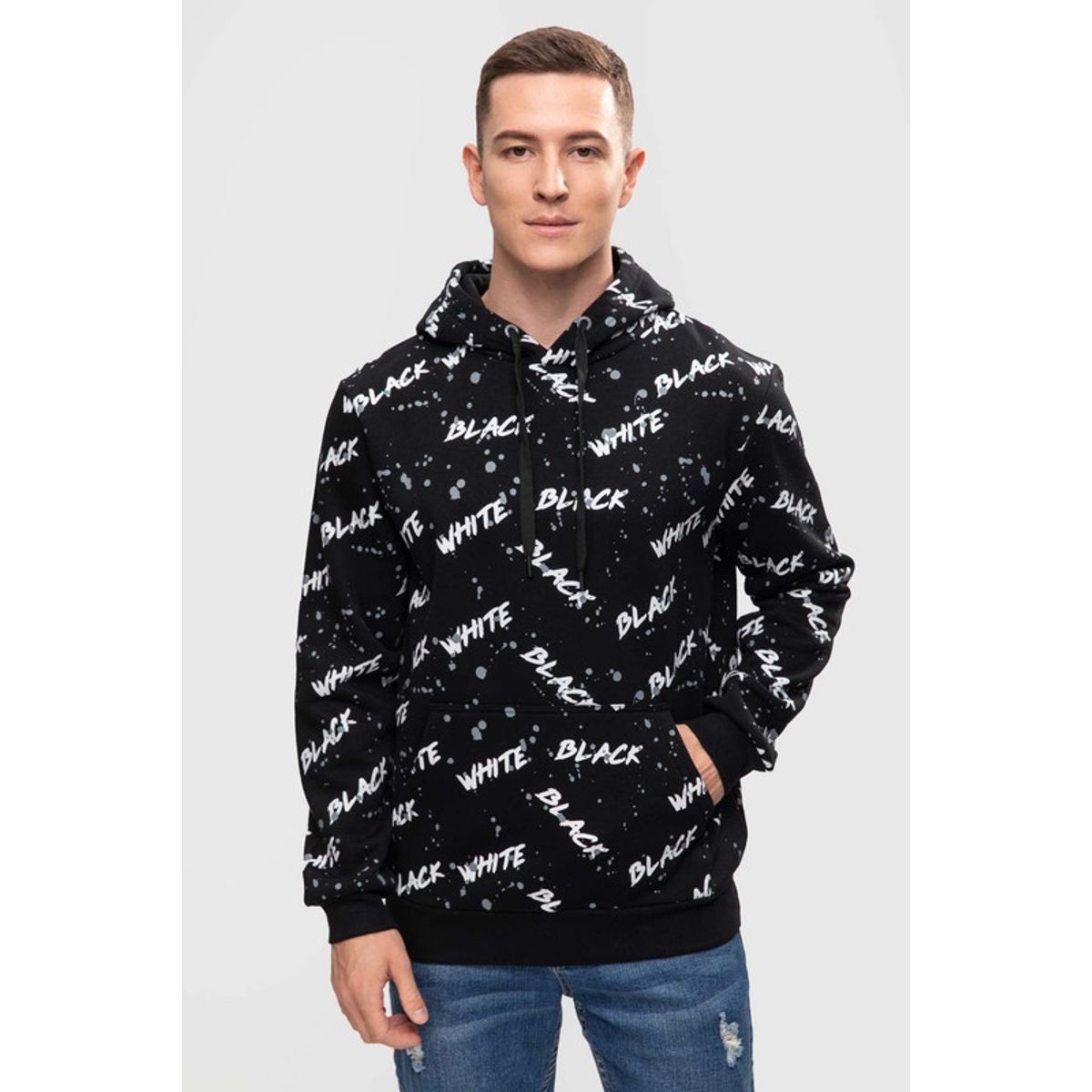 FASHION'S PARK - Polerón Hombre Hoodie Manchas Gris