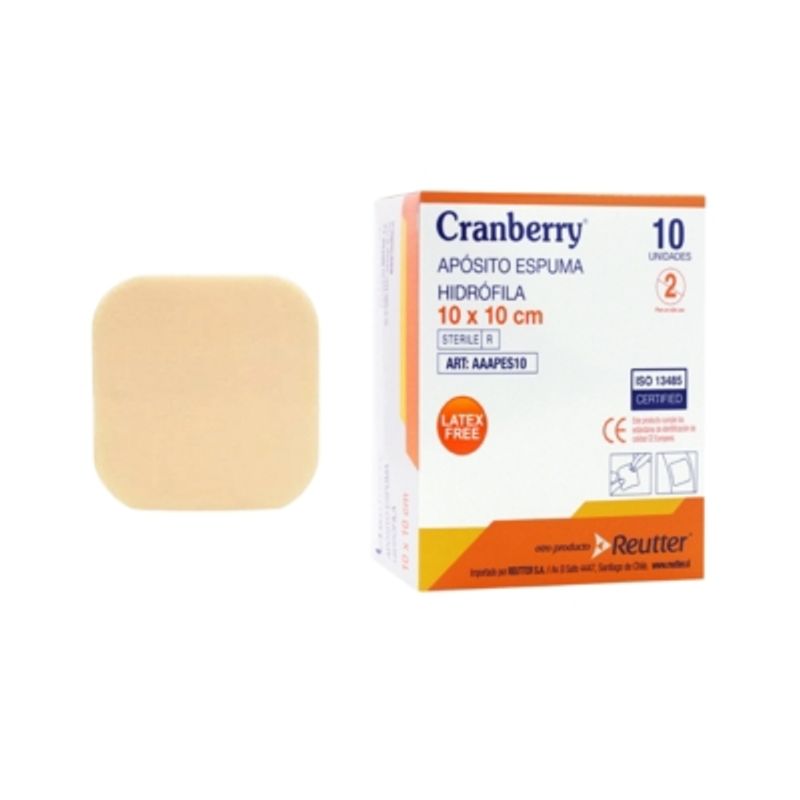CRANBERRY - Apósito Espuma Hidrófila 10x10 Cm - Caja X10 Unidades