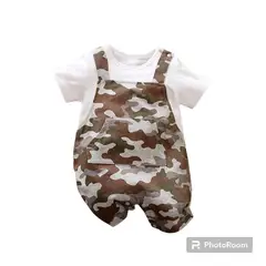ANGO - Enterito VERANO bebé Algodón JARDINERA CAMUFLAJE CAFE