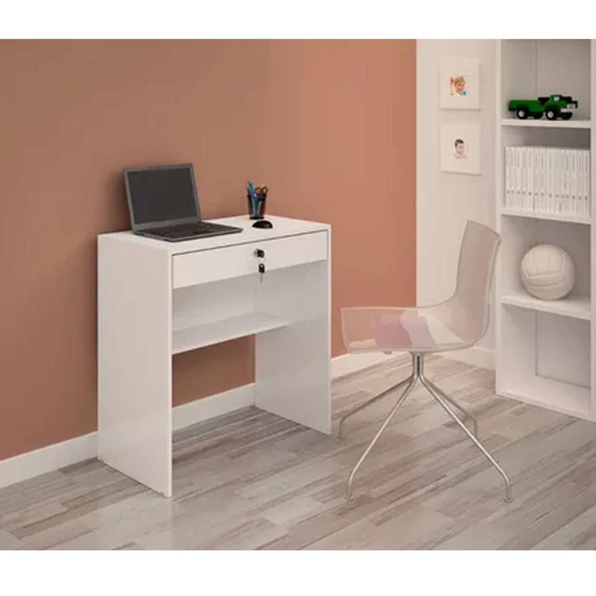 TODODESCUENTO - Escritorio Slim 1 Cajon, Home Office, Dormitorio- Blanco