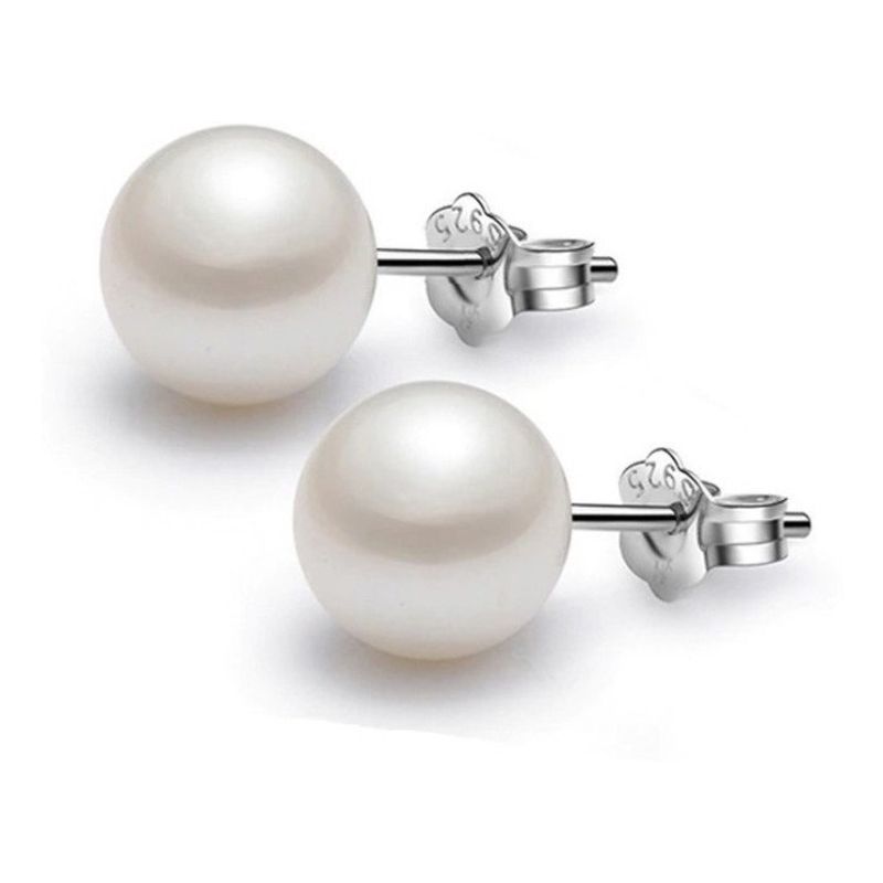 GENERICO - Aros Perla 10 mm blanca plata Italiana Ley 925 mas caja de regalo