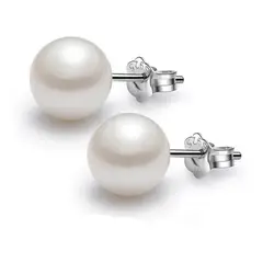 GENERICO - Aros Perla 10 mm blanca plata Italiana Ley 925 mas caja de regalo