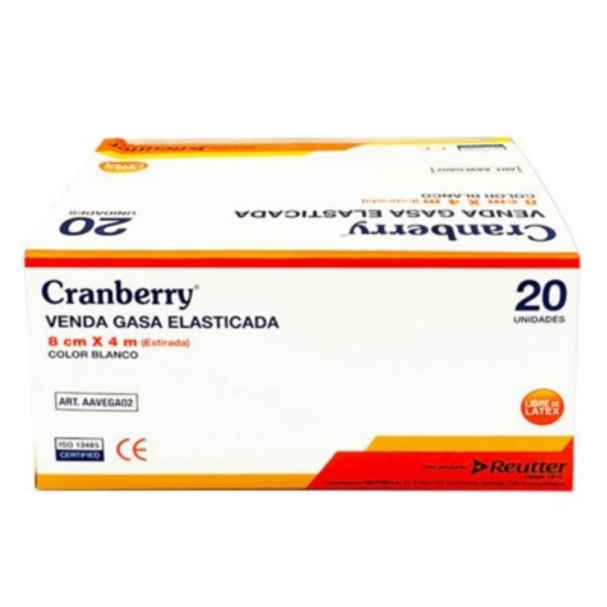 CRANBERRY - Venda Gasa Elasticada Blanca 8 Cm X 4 Mts - Caja X20 Unid.