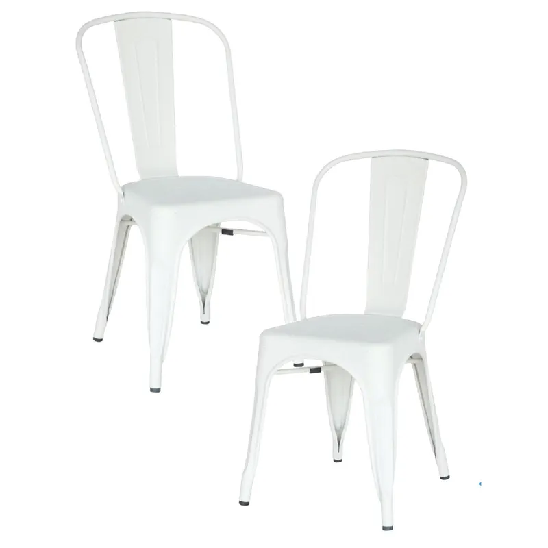 LUMAX - Pack 2 Sillas Tolix Metal Blancas para Living Comedor