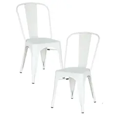 LUMAX - Pack 2 Sillas Tolix Metal Blancas para Living Comedor