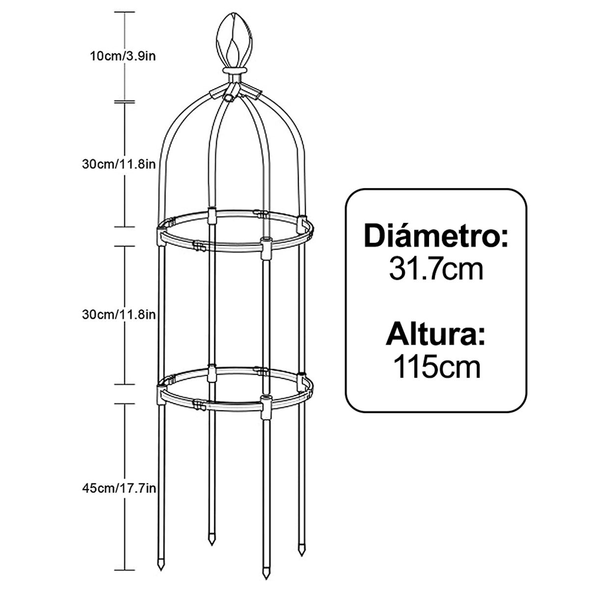 GENERICO - Soporte Obelisco De Plantas Trepadoras Y Enredaderas 115cm Con Amarra