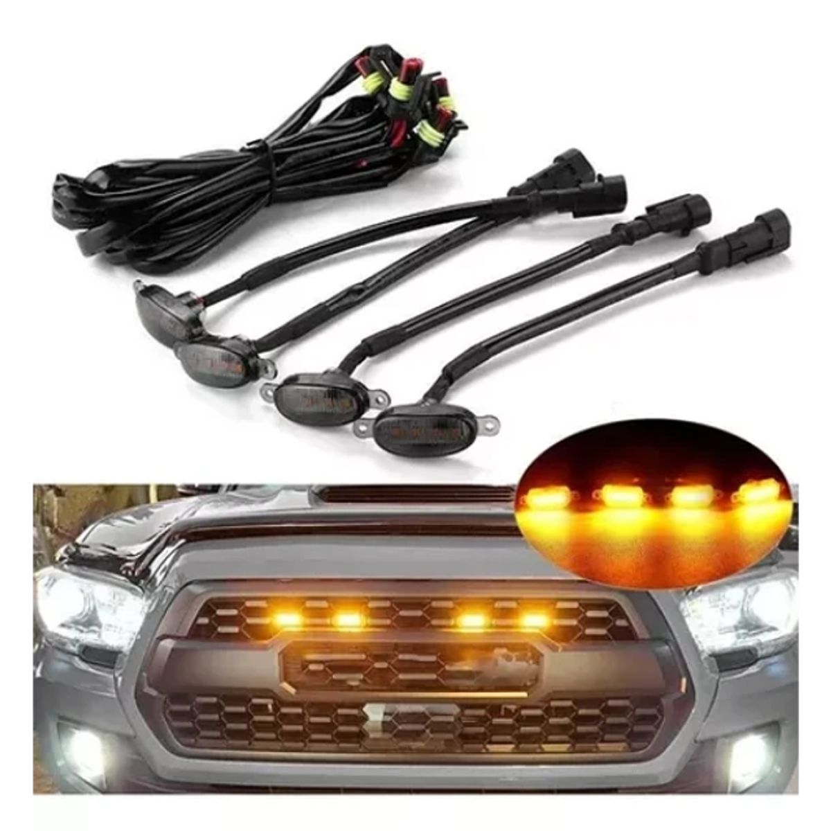 GENERICO - Pack X4 Luces Led Estilo Raptor Parachoque Rejilla