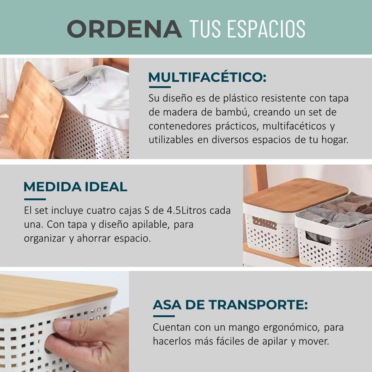 CASATUA - Cajas Organizadoras Plasticas Canastos Set CasaTua - Blanco - 4S