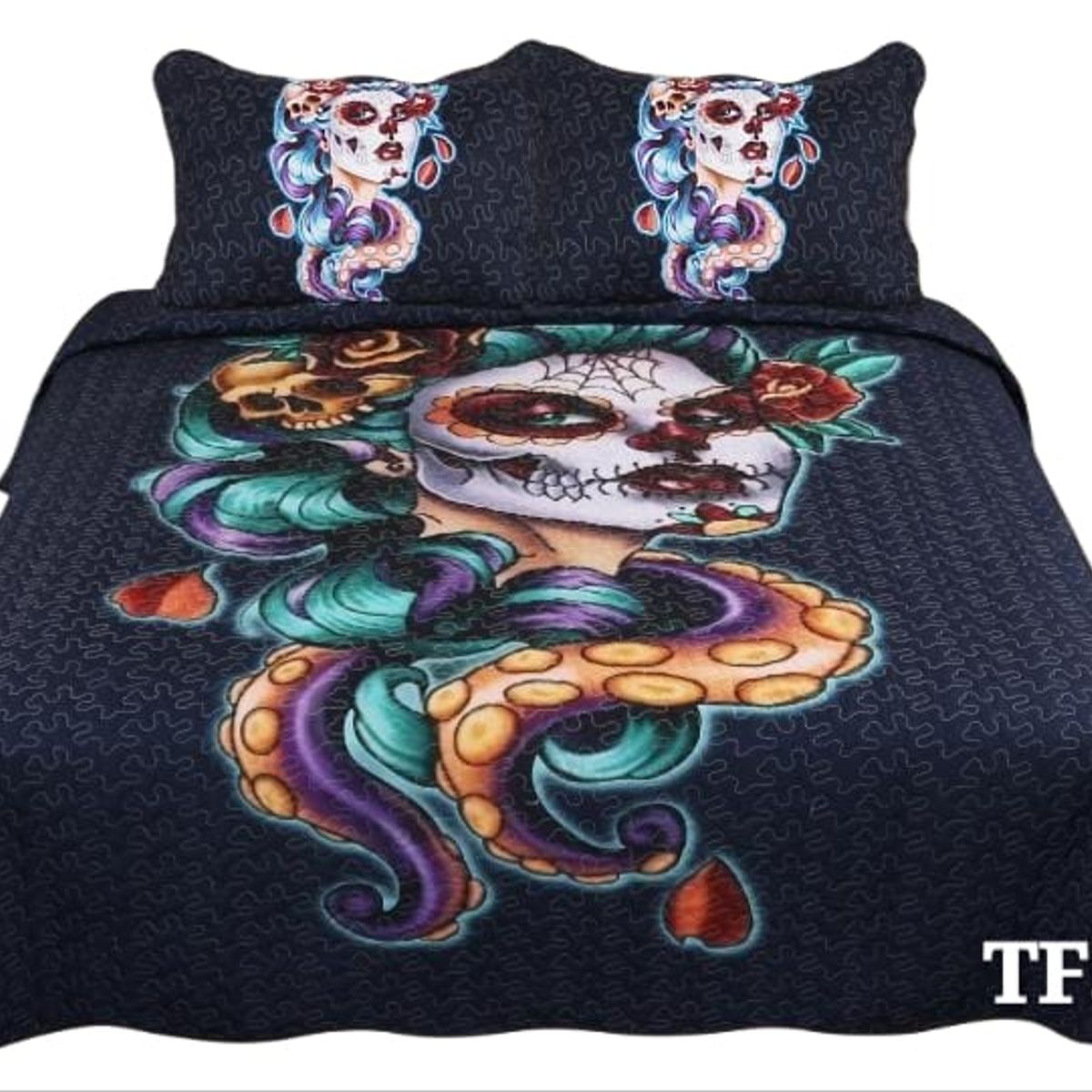 GENERICO - Quilt de Verano 2 plazas. Negro con Diseño TF518