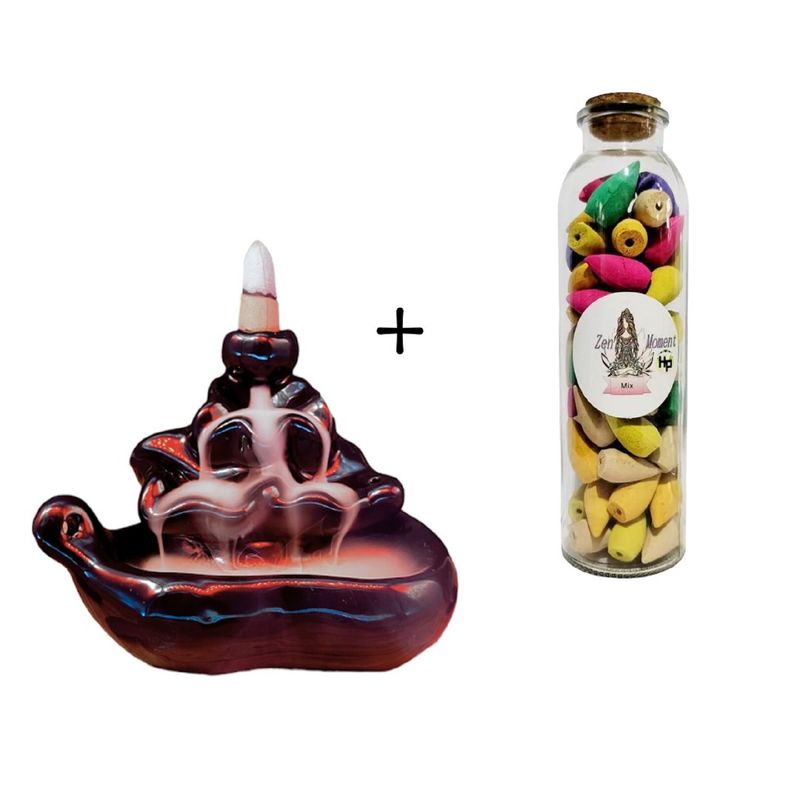 GENERICO - Cascada De Humo Lotus + Botella De 70 Conos Inciensos