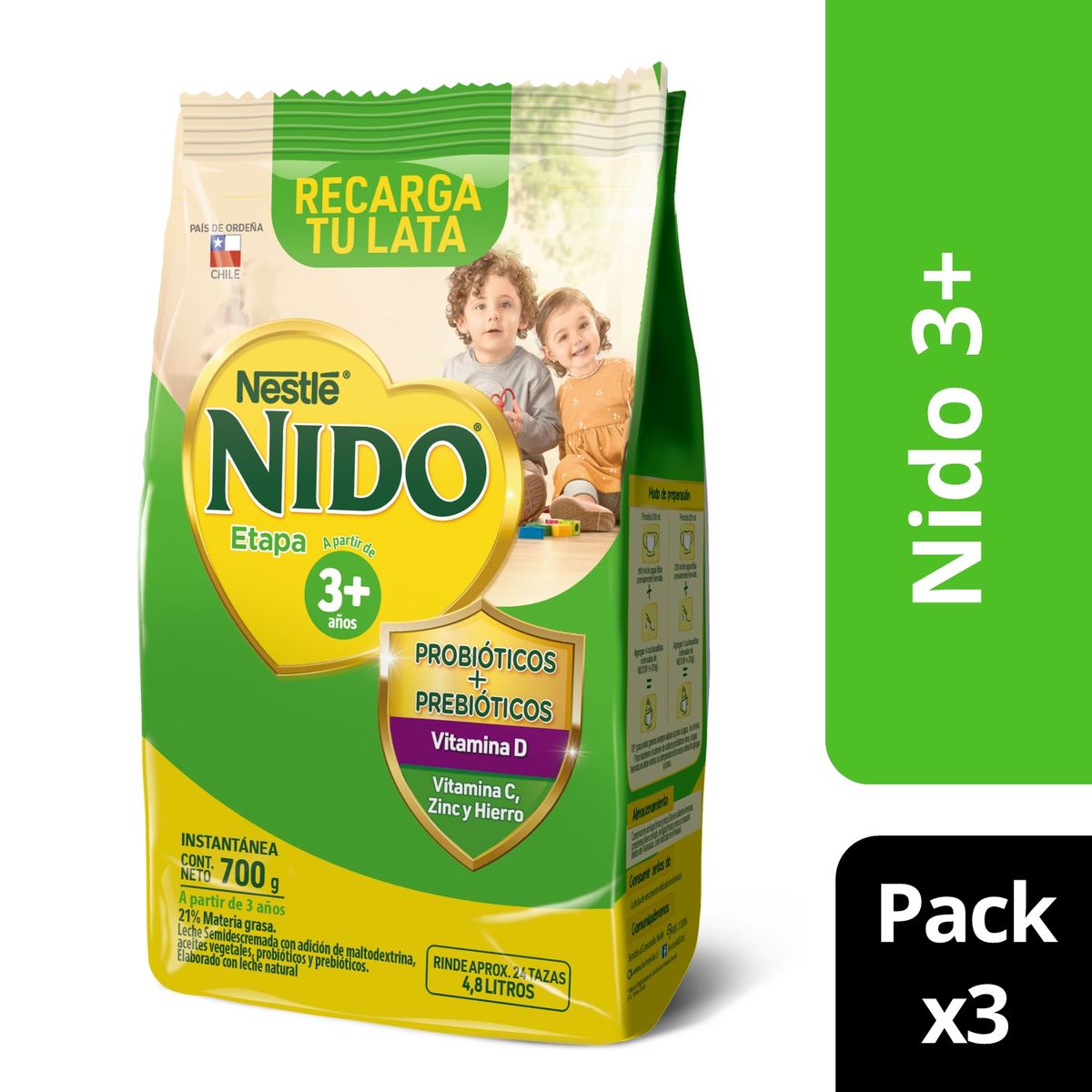 NIDO - Leche En Polvo Nido® Etapa 3+ Bolsa 700g Pack X3