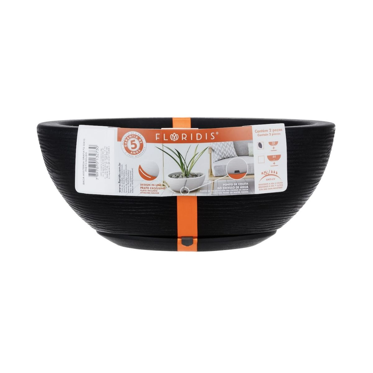FLORIDIS - MACETERO FLORIDIS NEGRO BOWL 13CM ALTO CON PLATO