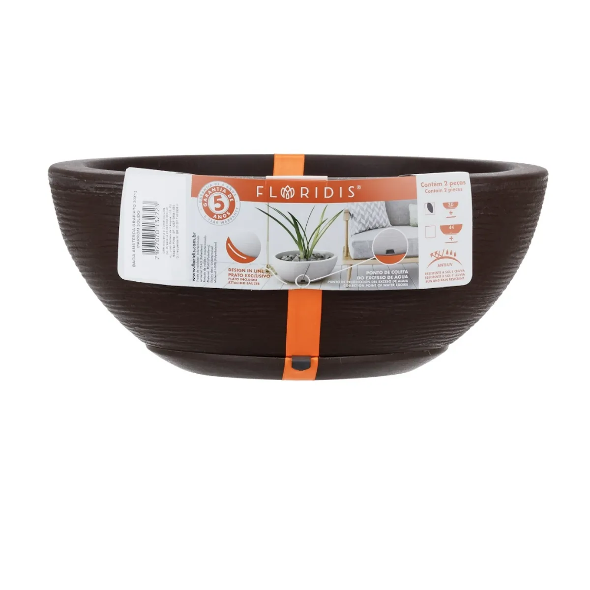 FLORIDIS - MACETERO FLORIDIS MARRON BOWL 13CM ALTO CON PLATO