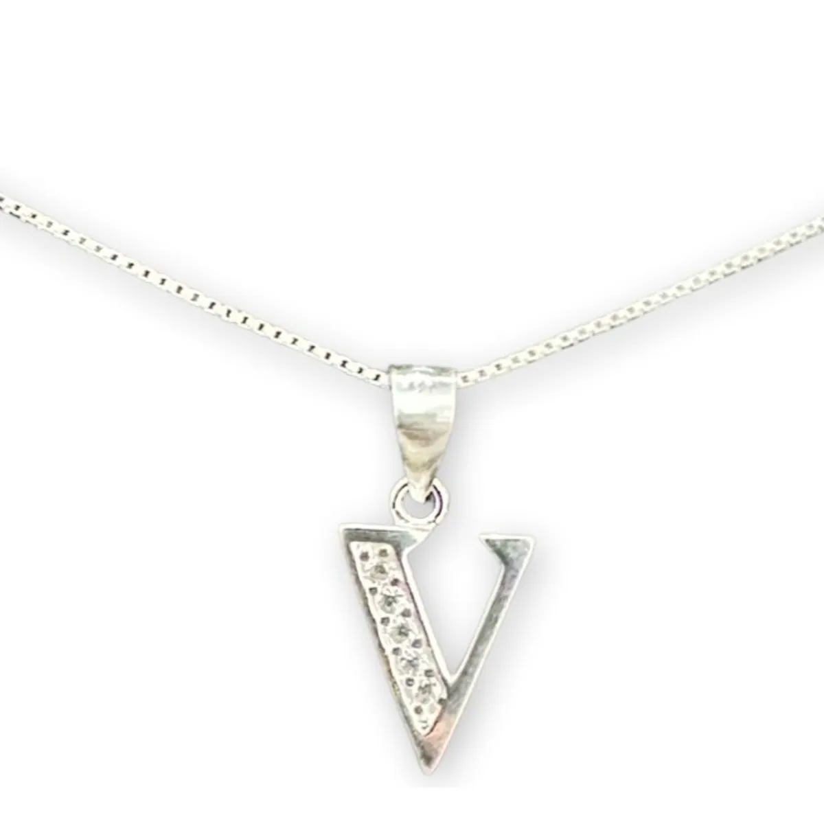 GENERICO - Collar Letra V Circones Plata Italiana 925 Mas Caja
