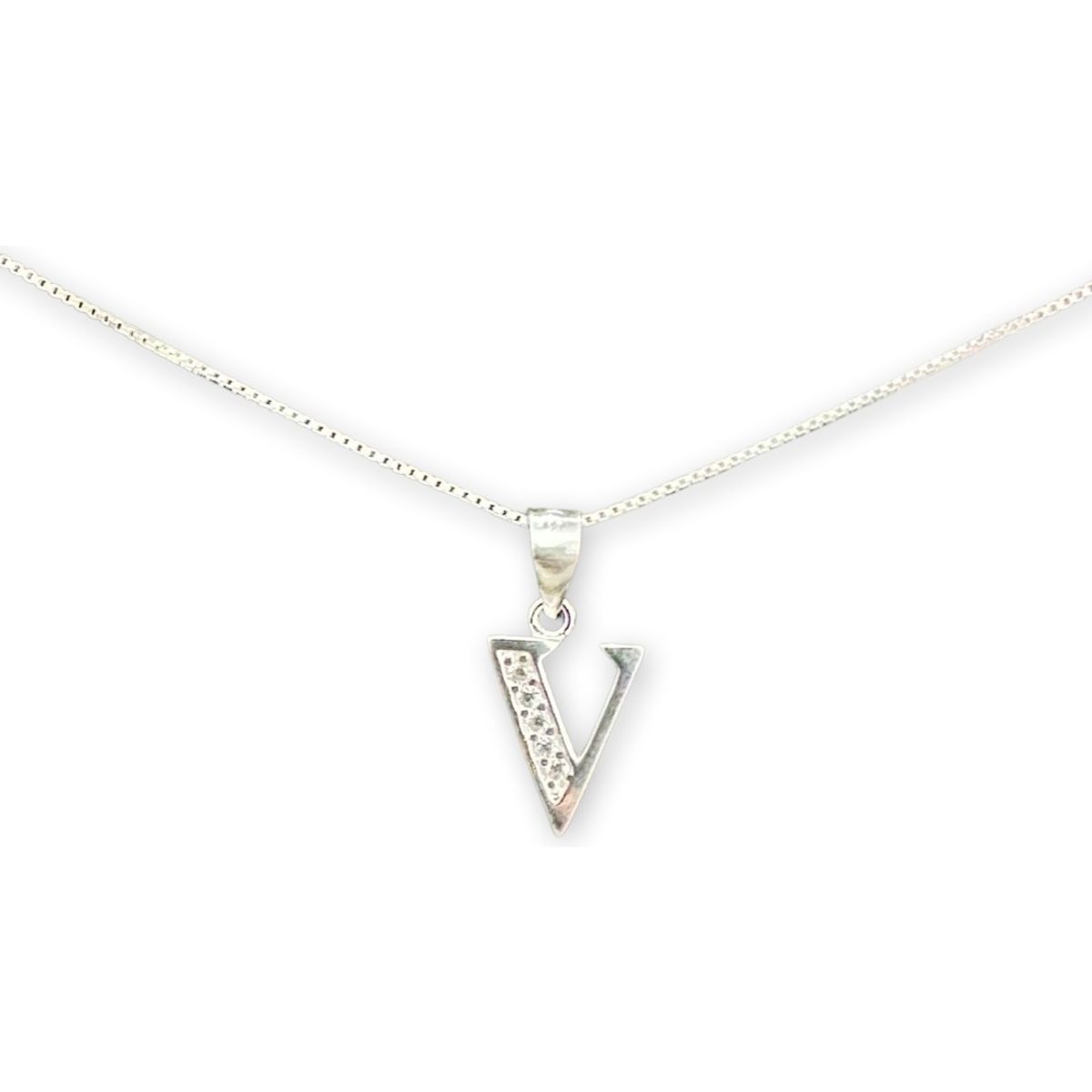 GENERICO - Collar Letra V Circones Plata Italiana 925 Mas Caja