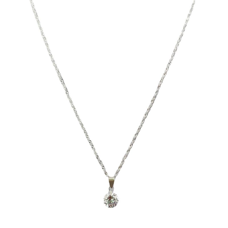 GENERICO - Collar Punto De Luz Circón Suizo Plata Italiana Ley 925 50cm