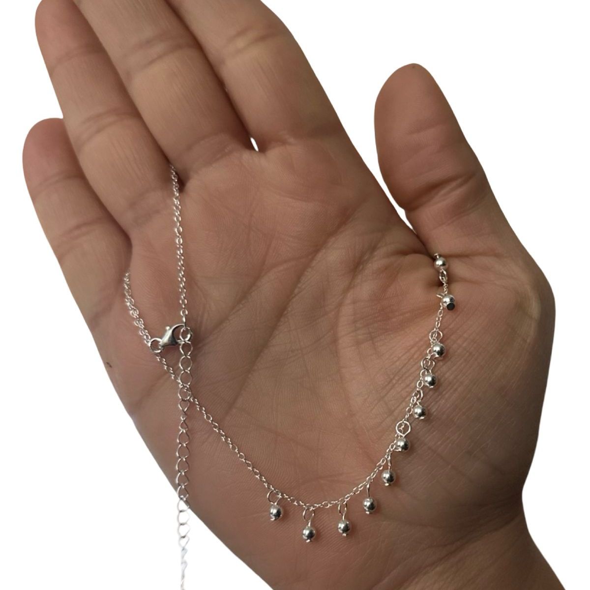 GENERICO - Collar Esferas Pelotitas Bolitas Colgantes Plata Ley 925