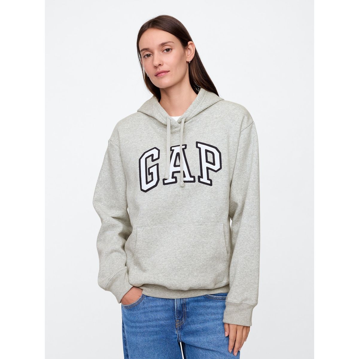 GAP - Polerón Mujer Gap Logo Heritage Heather Sin Cierre Gris