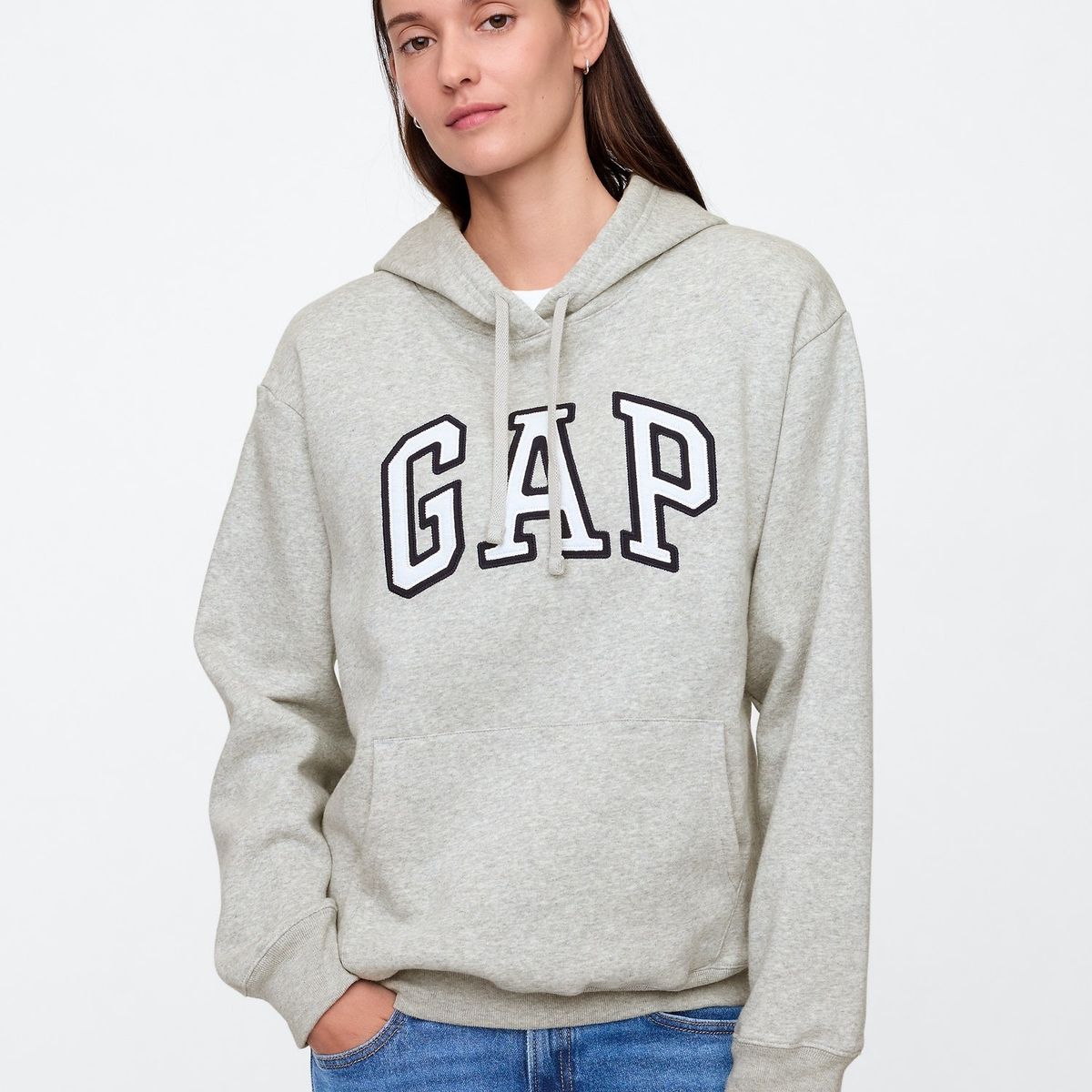 GAP - Polerón Mujer Gap Logo Heritage Heather Sin Cierre Gris