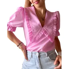 ME MATO TIENDA - Blusa Rosada vichy cuello bobo tienda Me Mato