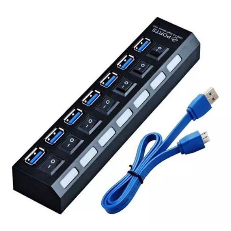 GENERICO - Hub 7 Puertos Usb 3.0 Alta Velocidad Switch Indicador Led