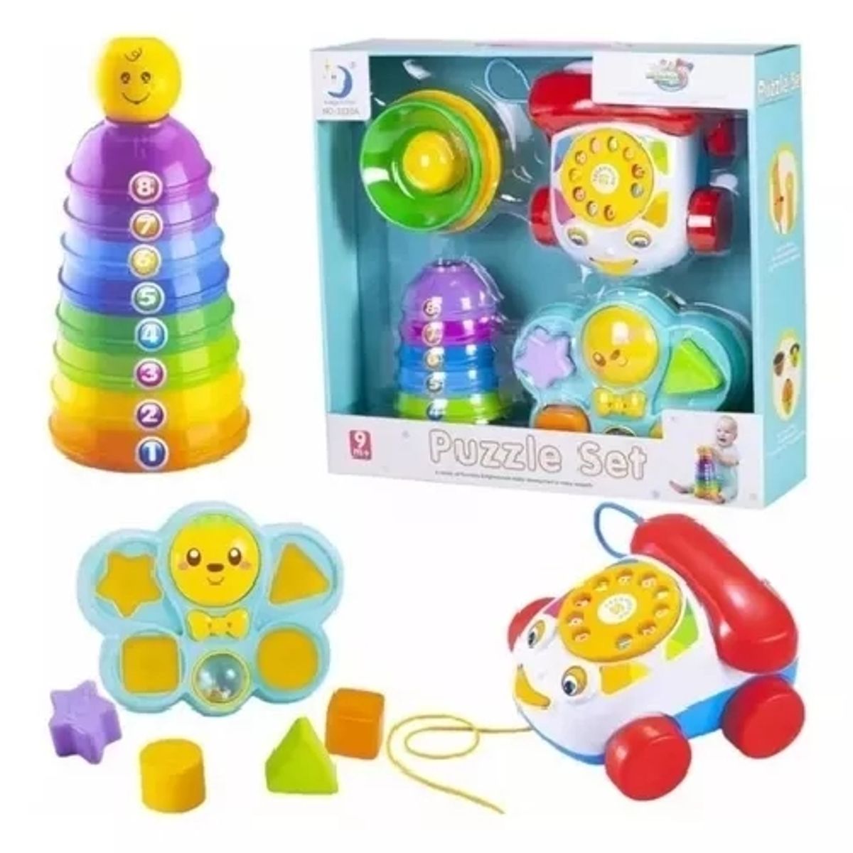 GENERICO - Set Para Bebé De 4 Actividades Teléfono Y Encajables Puzzle