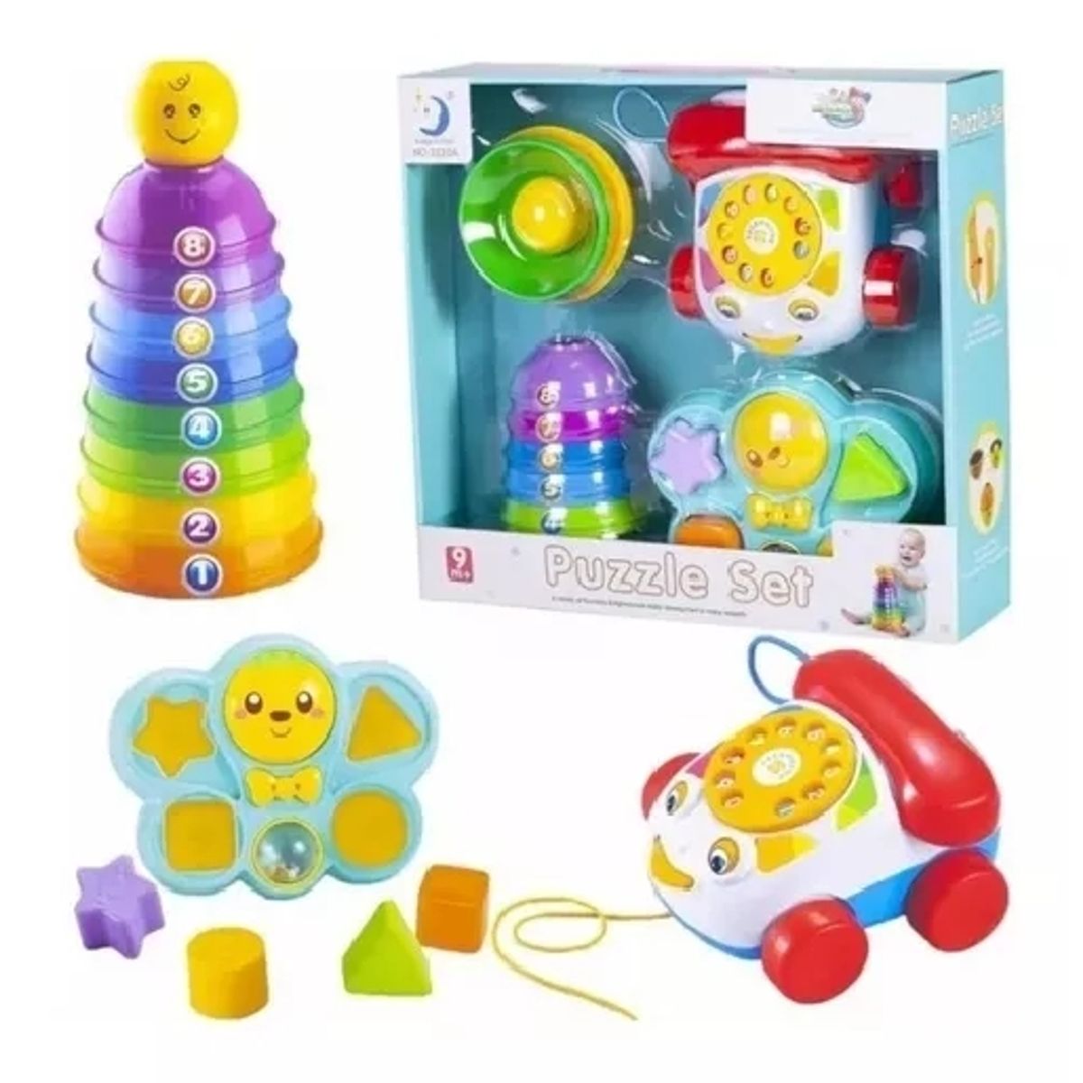 GENERICO - Set Para Bebé De 4 Actividades Teléfono Y Encajables Puzzle