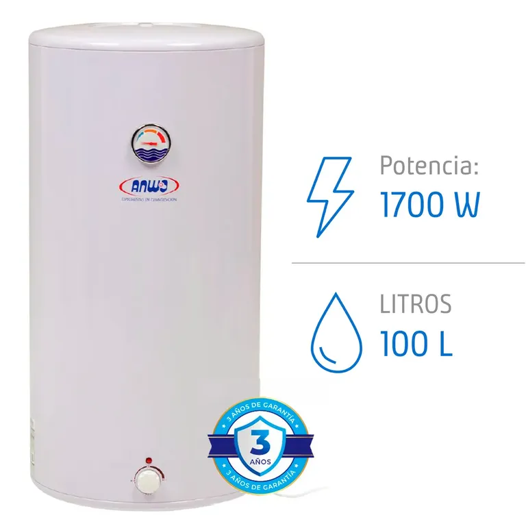 Termo Electrico 100L 1700W Mural  2 a 3 Duchas Bajo Consumo Anti Sarro