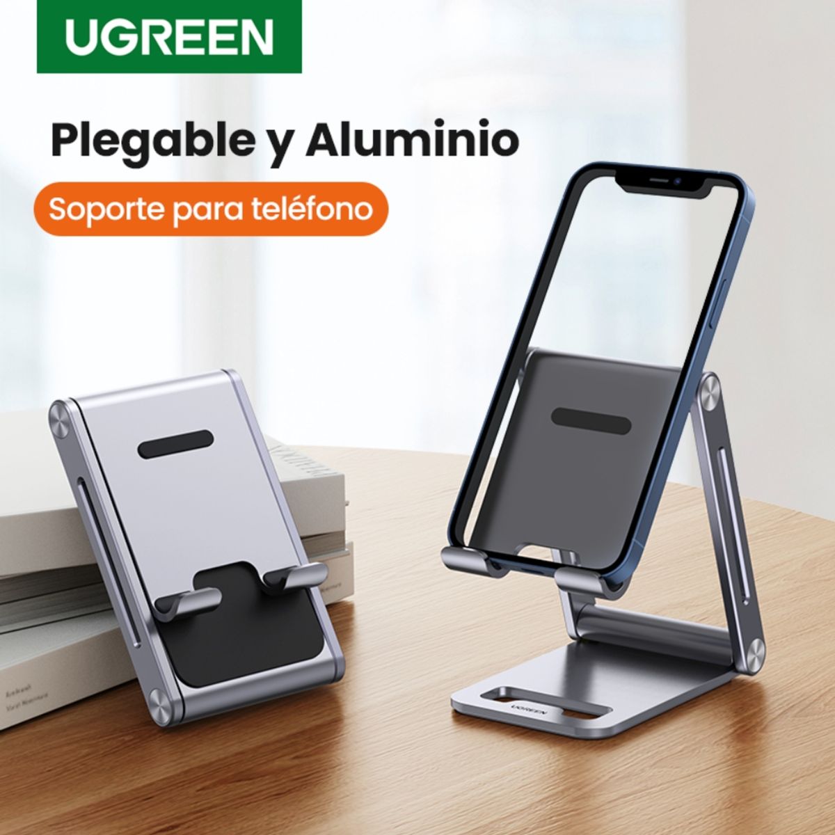 UGREEN - Base De Escritorio Para Celular Doble Inclinacion Ajustable Aluminio Silver Ugreen Lp263