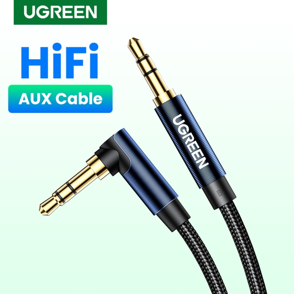 UGREEN - Cable Audio Auxiliar Curvo Jack 3.5mm M/M Trenzado 1m Azul Oscuro Ugreen Av112