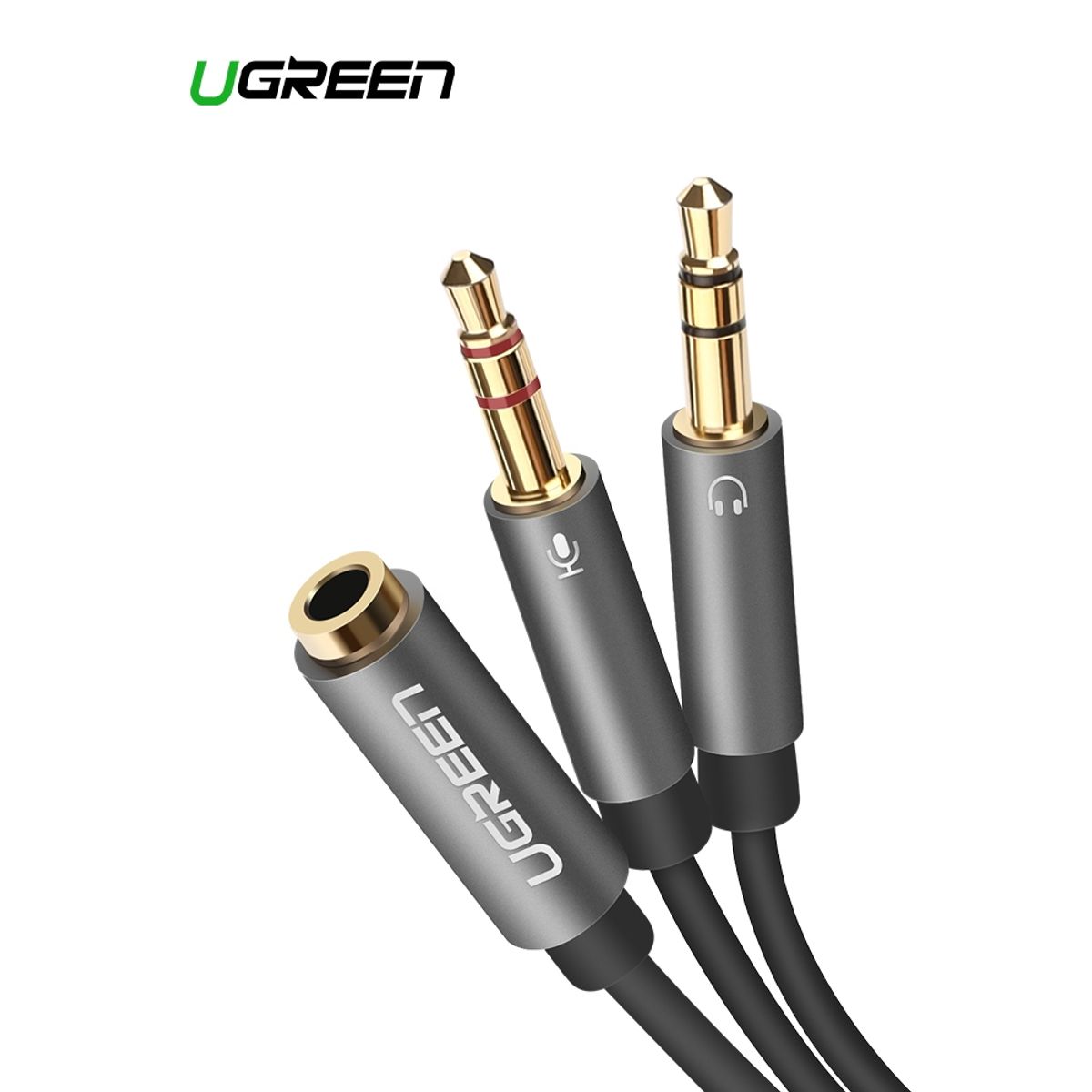 UGREEN - Cable De Audio Splitter H/2m Estereo Jack 3.5mm/2jack 3.5mm 20cm Negro Trenzado Ugreen Av140