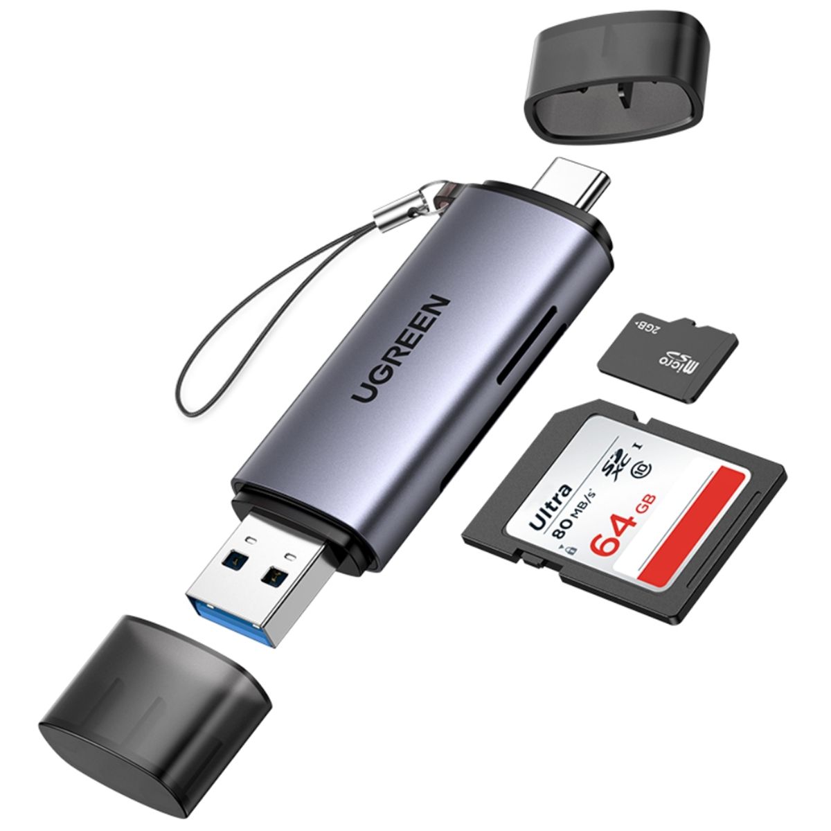 UGREEN - Lector 2en1 Multi-Tarjeta De Memoria Usb-C 3.1 (Sd/Microsd) Aluminio Silver Ugreen Cm184