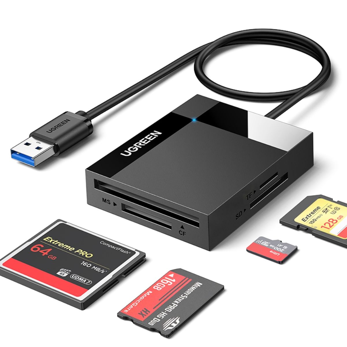 UGREEN - Lector 4en1 Multi-Tarjeta De Memoria Usb-A 3.0 (Sd/Microsd/Cf/Ms) 50cm Negro Ugreen Cr125