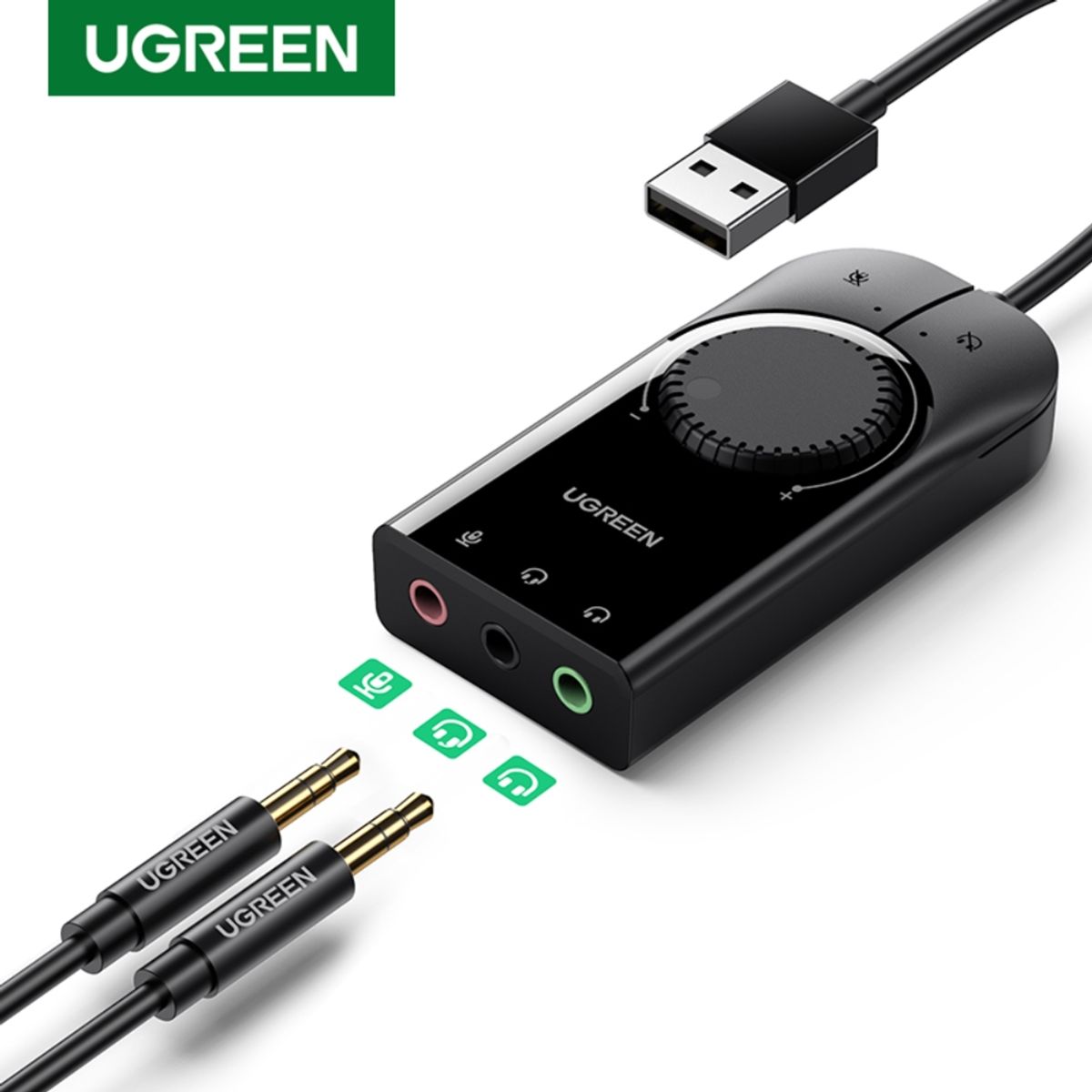 UGREEN - Tarjeta De Audio Externa 2.0 Usb-A/ 2jack 3.5mm M/2h (Estereo + Mic)