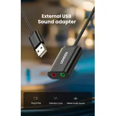 UGREEN - Adaptador de Audio USB-A con Conexiones para Audífonos y Micrófono US205