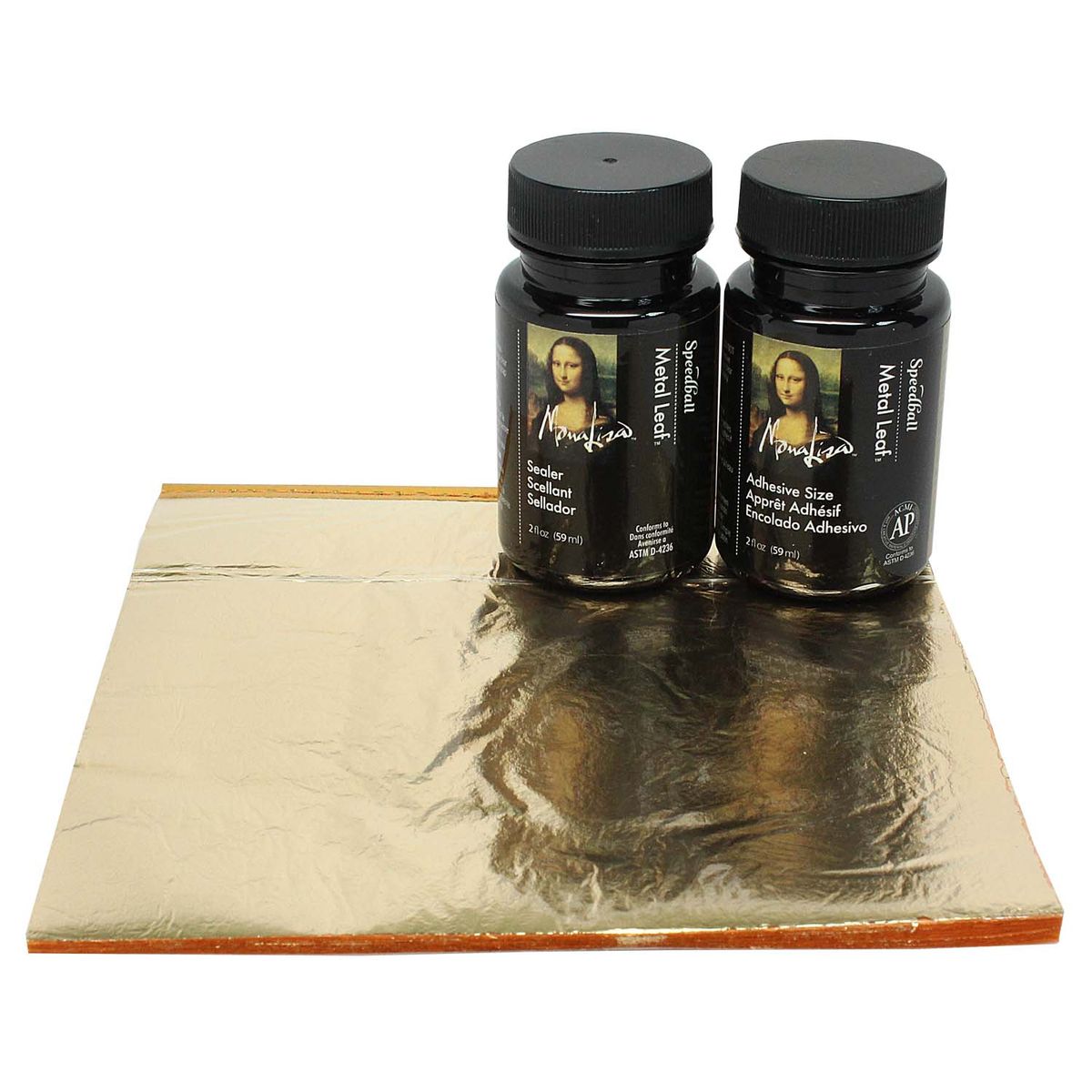SPEEDBALL - Kit de 25 hojas Pan de Oro, Adhesivo 59ml y Sellador Mona Lisa