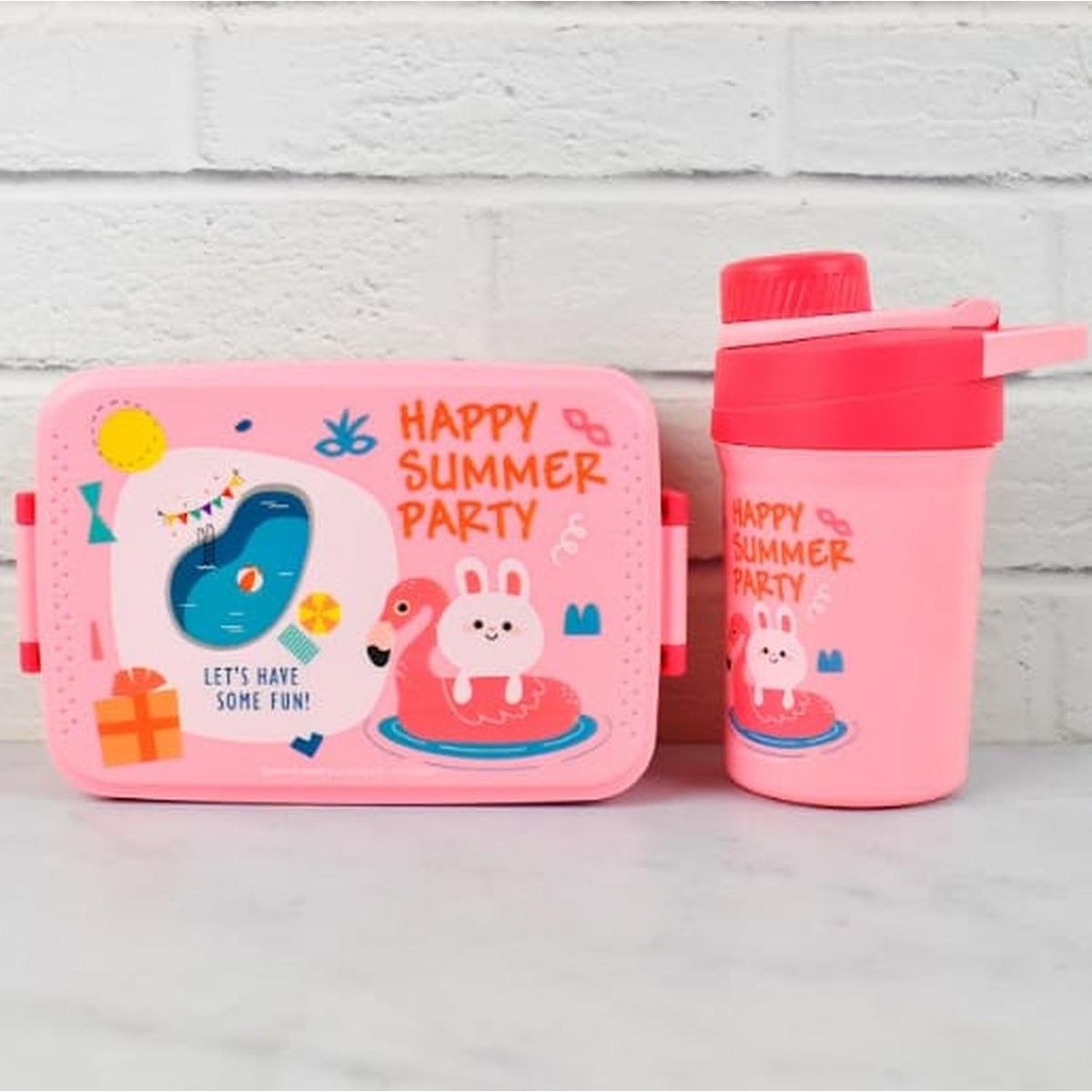 OEM - LONCHERA FIAMBRERA HERMETICA CON BOTELLA ROSA