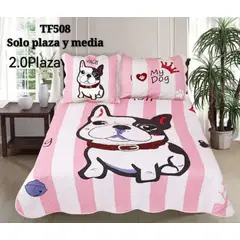 GENERICO - Quilt de Verano 1.5 Plaza. Color Rosado con Perrito TF508