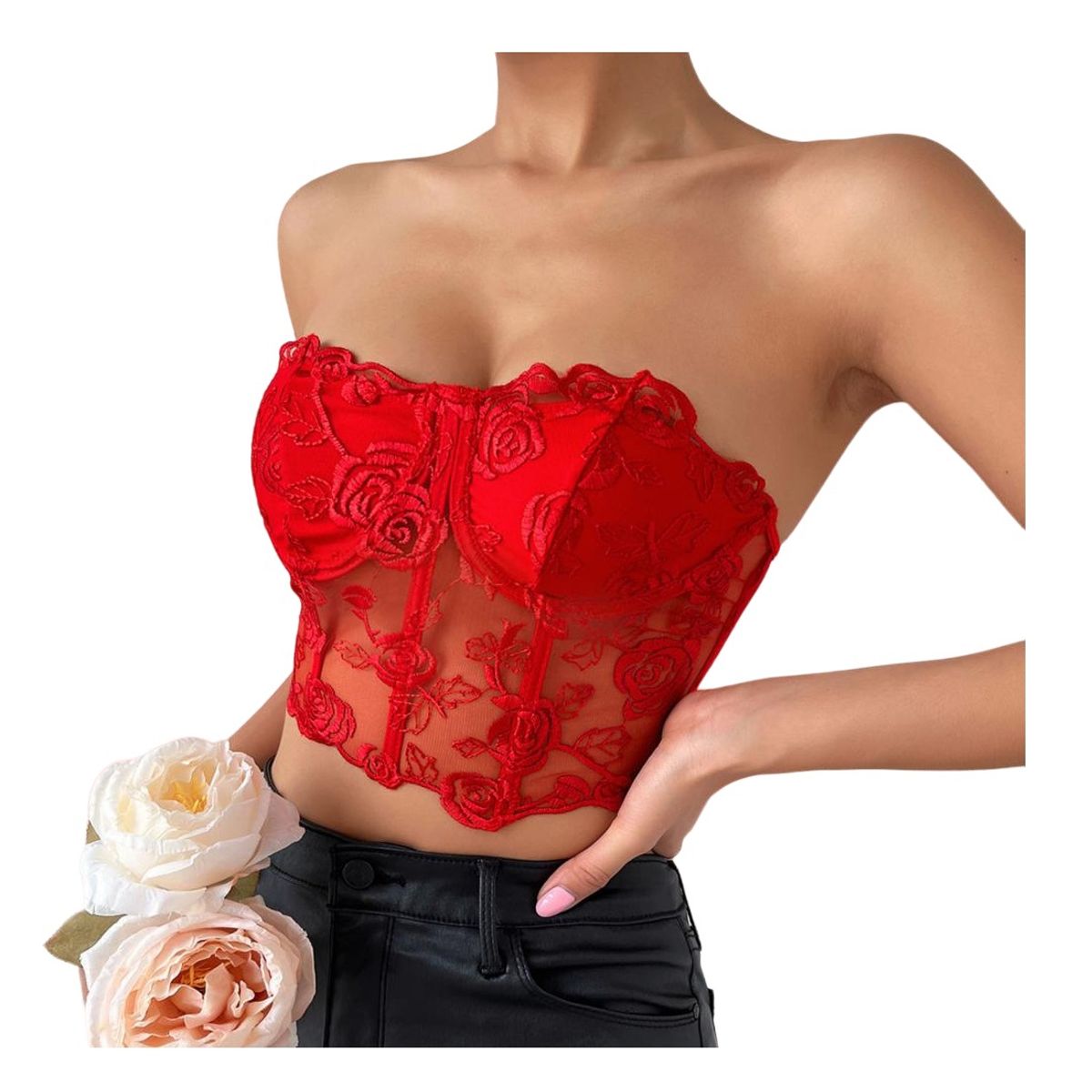 GARSIL - Crop Top Corto Para Mujer - Peto Con Diseño Y Encaje