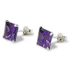 ANDREA COGGIOLA JOYAS - Aros circón morado cuadrado 8mm Plata Fina 925