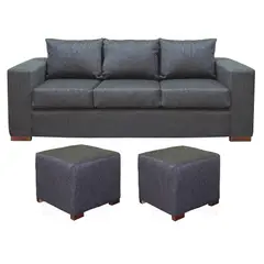 DKORA - Living City Sofa 3 cuerpos + 2 puff Marengo