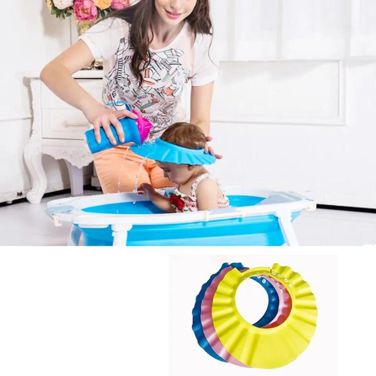 OEM - GORRO PROTECTOR DE DUCHA PARA BEBE AZUL
