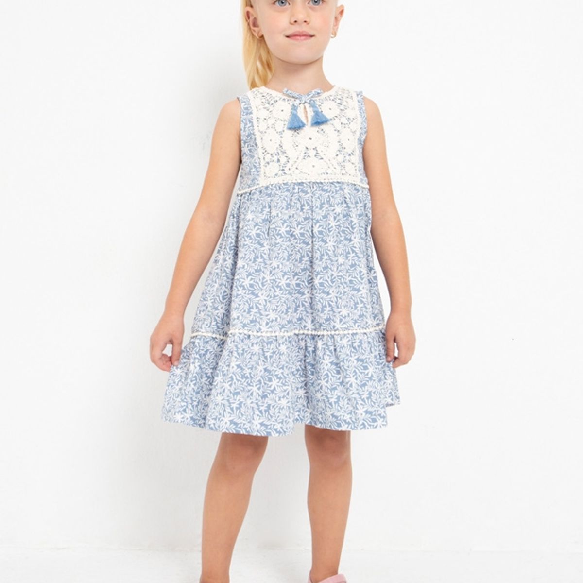 MAYORAL - Vestido con motivo de crochet de algodón para niña